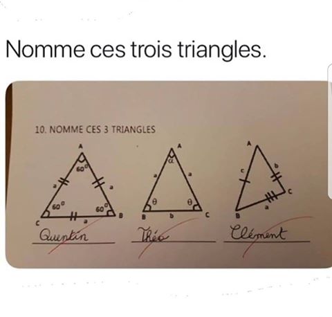 Nomme ces trois triangles 