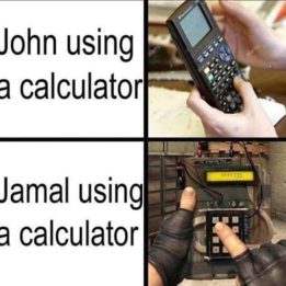 Jamal using a calculator