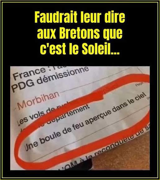 Meme breton avec article du Morbihan sur boule de feu et texte jaune