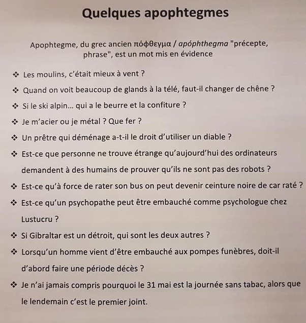 Les apophtegmes français les plus drôles et tordus à lire